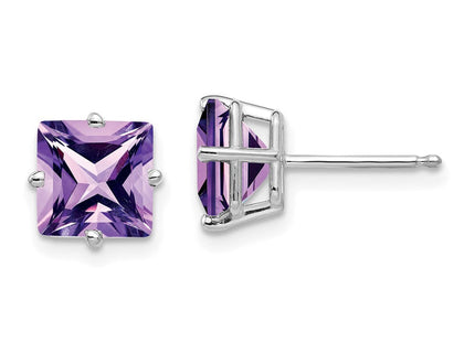 14k White Gold Princess Cut Amethyst Earrings (Style XE63WAM)