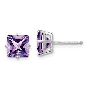 14k White Gold Princess Cut Amethyst Earrings (Style XE63WAM)