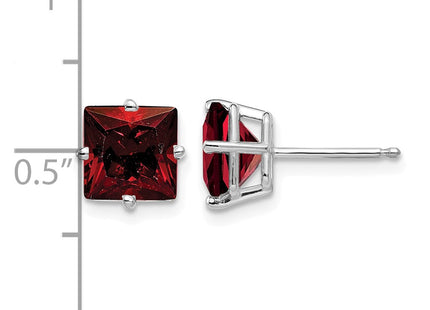 14K white gold garnet earrings, further view