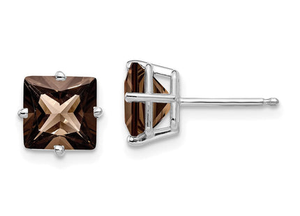 14kw Square Smoky Quartz Earrings (Style XE63WSQ)