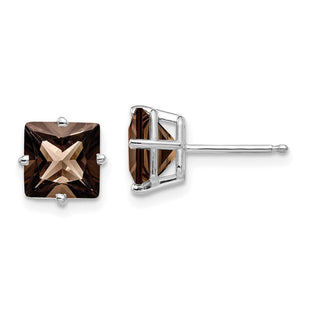 14kw Square Smoky Quartz Earrings (Style XE63WSQ)