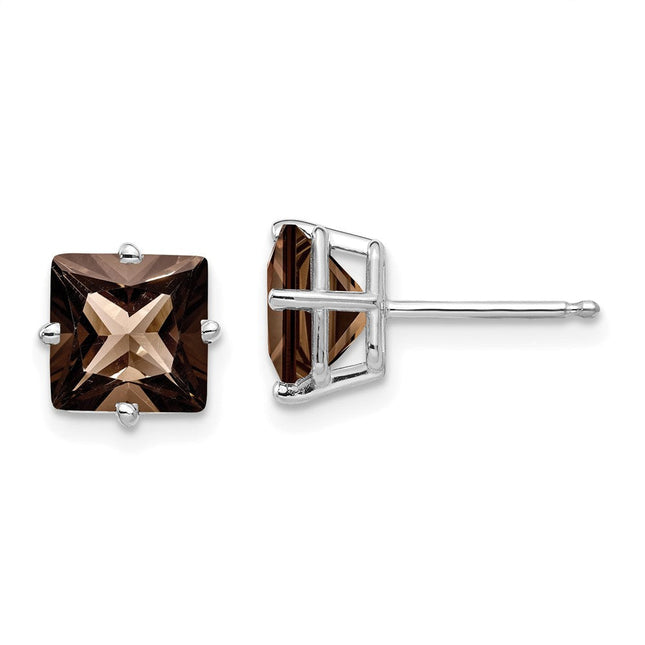 14kw Square Smoky Quartz Earrings, 8 x 8mm