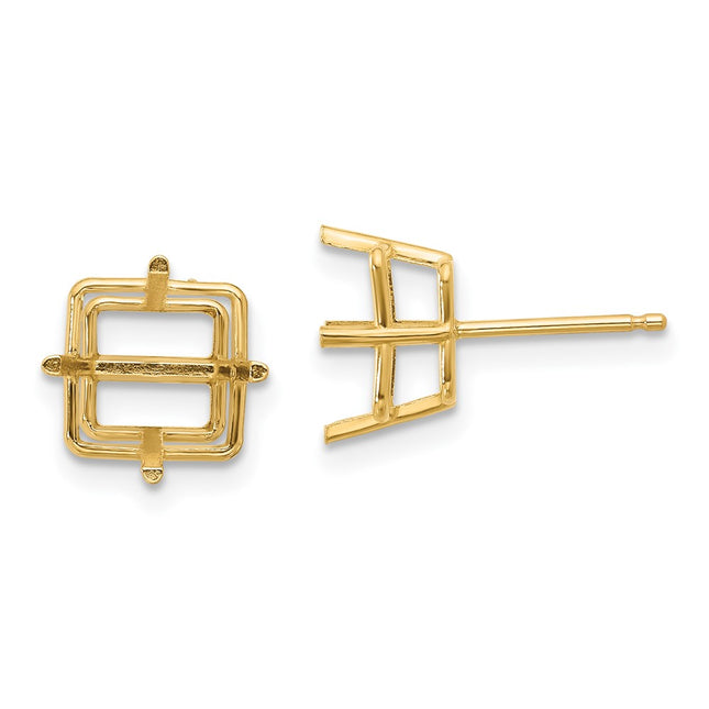 14k Square Earring Mountings, 9 x 9mm
