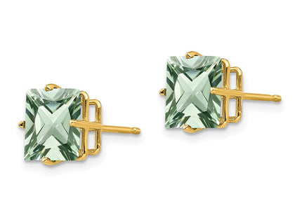 14k Square Green Quartz Earrings (Style XE64AG)