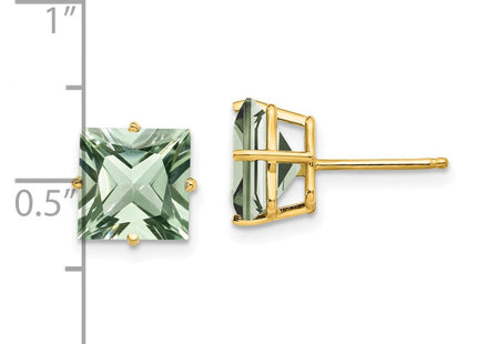 14k Square Green Quartz Earrings (Style XE64AG)