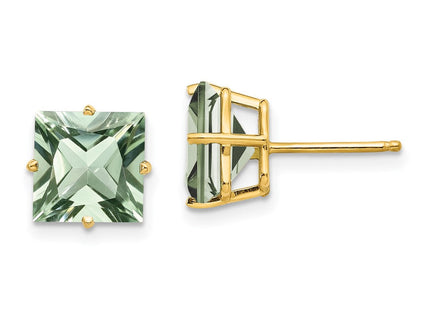 14k Square Green Quartz Earrings (Style XE64AG)