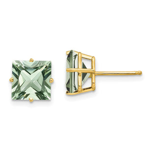 14k Square Green Quartz Earrings (Style XE64AG)