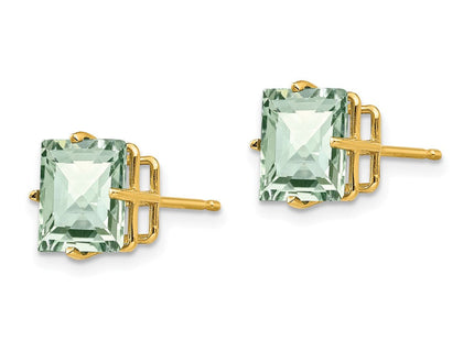 14k Square Checker-Cut Green Quartz Earrings (Style XE64CG)