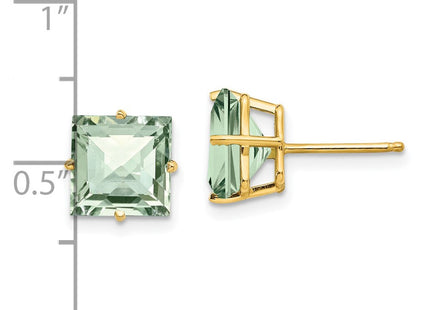 14k Square Checker-Cut Green Quartz Earrings (Style XE64CG)