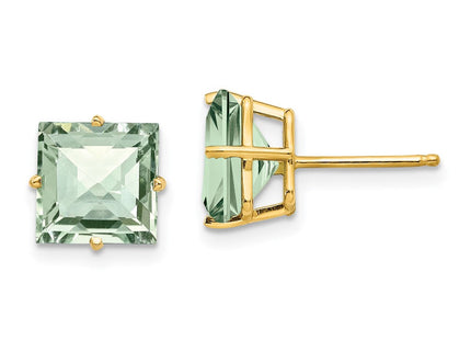 14k Square Checker-Cut Green Quartz Earrings (Style XE64CG)