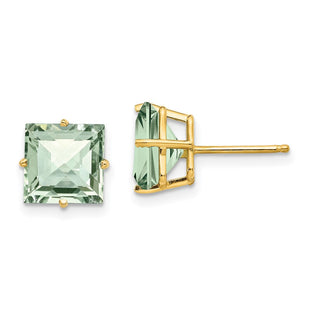 14k Square Checker-Cut Green Quartz Earrings (Style XE64CG)