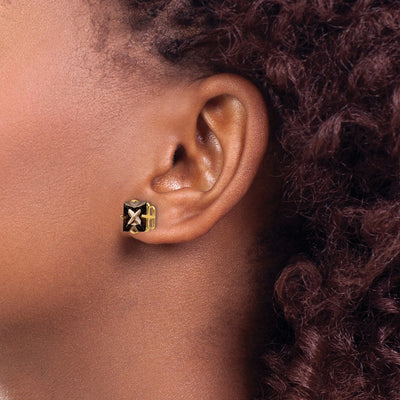 14K Square Checker-Cut Smoky Quartz Earrings, 9 x 9mm
