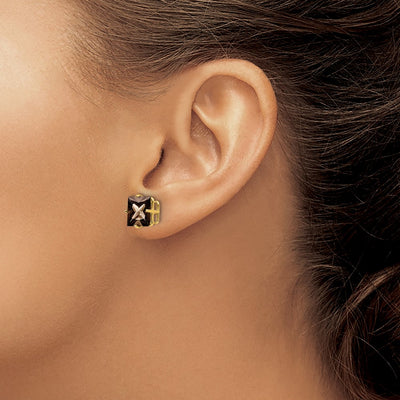 14K Square Smoky Quartz Earrings, 9 x 9mm