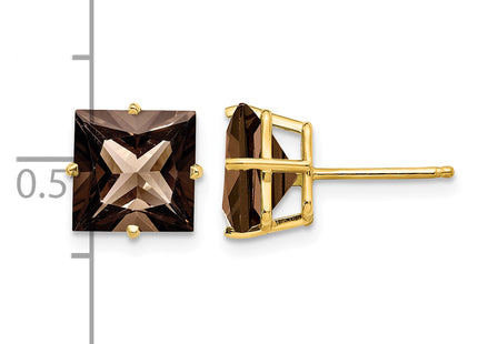 14k Square Smoky Quartz Earrings, 9 x 9mm