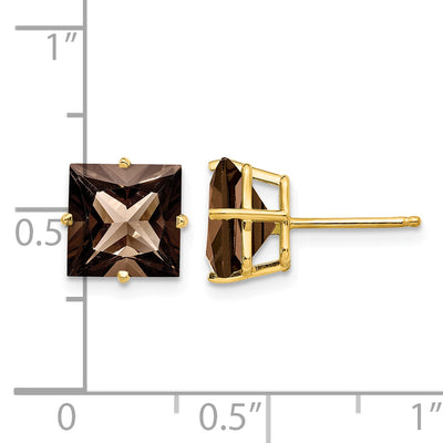 14K Square Smoky Quartz Earrings, 9 x 9mm