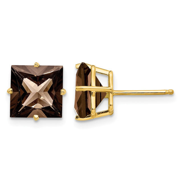 14k Square Smoky Quartz Earrings, 9 x 9mm
