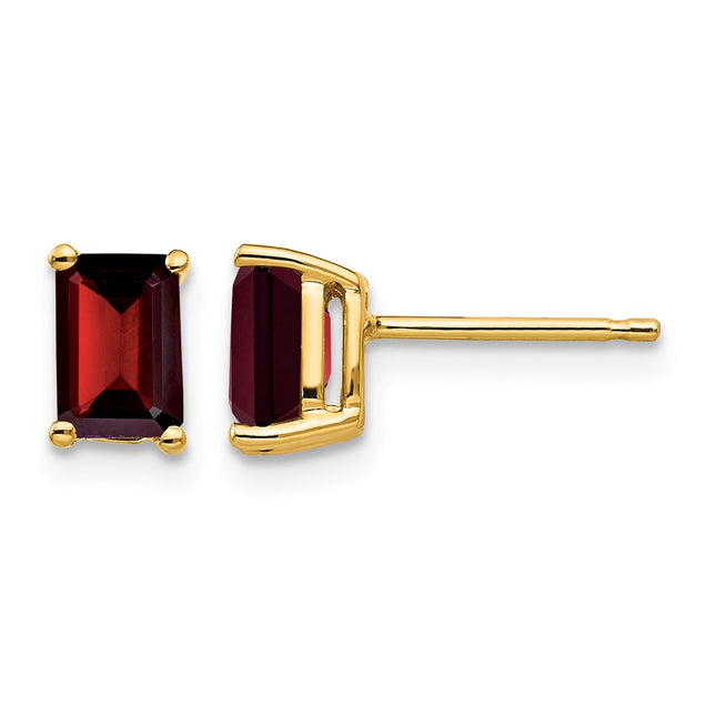 14k Emerald Cut Garnet Earrings, 7 x 4mm