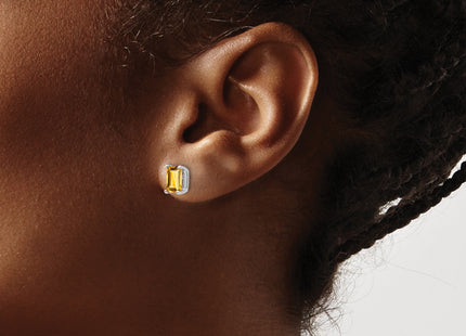 14k White Gold Emerald Cut Citrine Earrings, 7 x 4mm