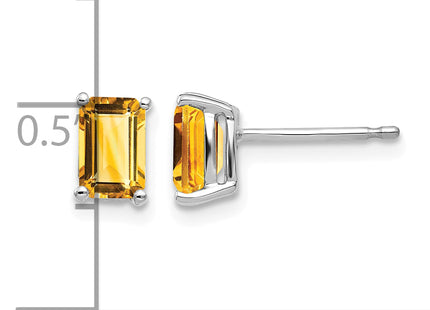 14k White Gold Emerald Cut Citrine Earrings, 7 x 4mm