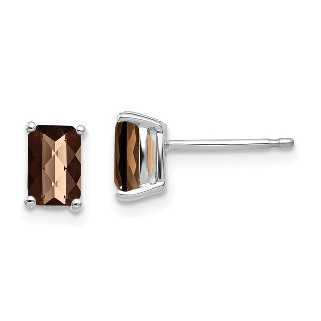 14k White Gold Emerald Cut Citrine Earrings, 7 x 4mm