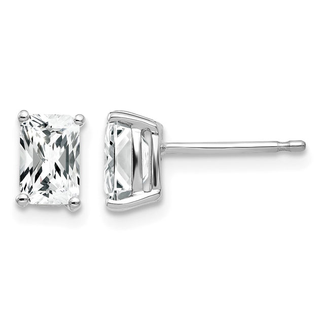14k White Gold Radiant Cut Cubic Zirconia Earrings, 7 x 4mm