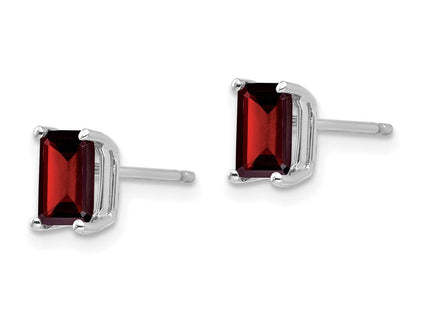14k White Gold Emerald Cut Garnet Earrings (Style XE65WGA)