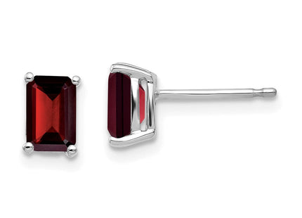 14k White Gold Emerald Cut Garnet Earrings (Style XE65WGA)