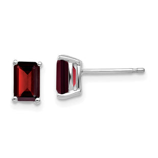 14k White Gold Emerald Cut Garnet Earrings (Style XE65WGA)