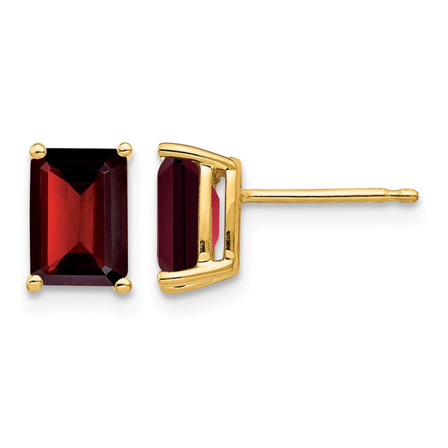 14k Emerald Cut Garnet Earrings, 8 x 5mm