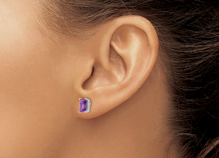 14k White Gold Emerald Cut Amethyst Earrings, 8 x 5mm