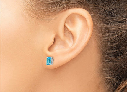 14K white gold blue topaz earrings, further view