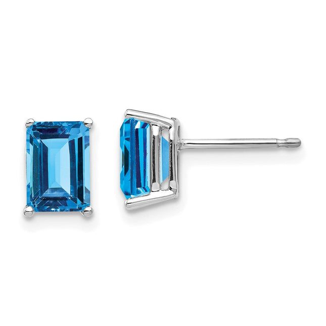 14k White Gold Emerald Cut Mount St. Helens Earrings, 8 x 5mm