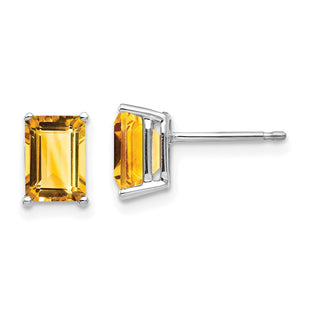 14k White Gold Emerald Cut Citrine Earrings (Style XE66WCI)