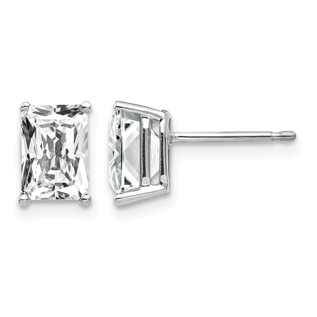 14k White Gold Radiant Cut Cubic Zirconia Earrings, 8 x 5mm