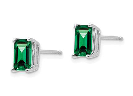 14k White Gold Emerald Cut Mount St. Helens Earrings, 8 x 5mm