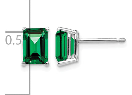 14k White Gold Emerald Cut Mount St. Helens Earrings, 8 x 5mm