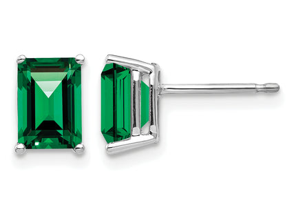14k White Gold Emerald Cut Mount St. Helens Earrings, 8 x 5mm