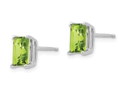 14k White Gold Emerald Cut Peridot Earrings (Style XE66WPE)