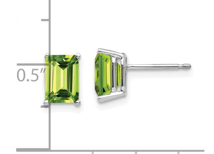 14k White Gold Emerald Cut Peridot Earrings (Style XE66WPE)