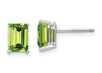 14k White Gold Emerald Cut Peridot Earrings (Style XE66WPE)