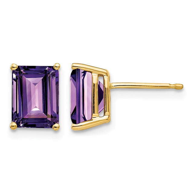 14k Emerald Cut Amethyst Earrings, 9 x 6mm