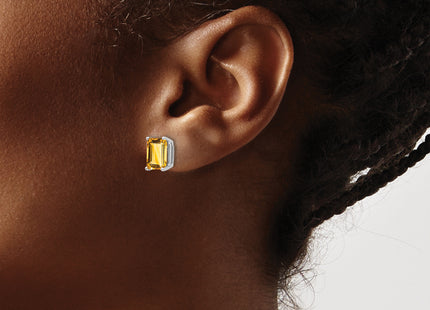 14k White Gold Emerald Cut Citrine Earrings, 9 x 6mm