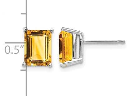 14k White Gold Emerald Cut Citrine Earrings, 9 x 6mm