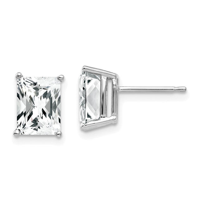 14k White Gold Emerald Cut Citrine Earrings, 9 x 6mm