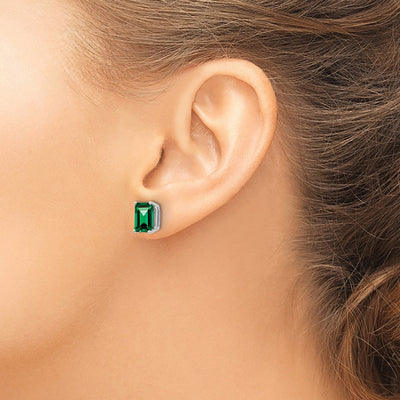 14K White Gold Mount St. Helens 8x6 Emerald Stud Earrings