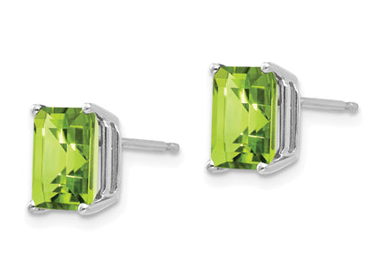 14k White Gold Emerald Cut Peridot Earrings, 9 x 6mm