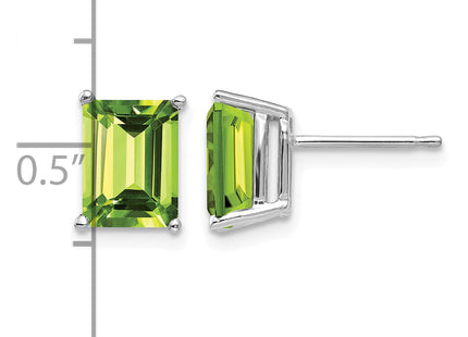 14k White Gold Emerald Cut Peridot Earrings, 9 x 6mm