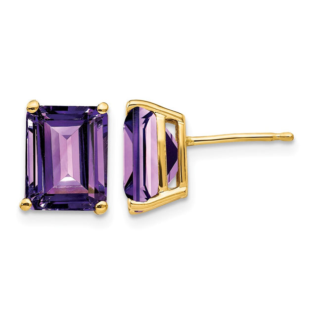 14k Emerald Cut Amethyst Earrings, 9 x 7mm