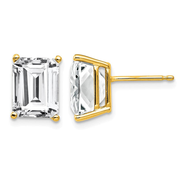 14k Emerald Cut Cubic Zirconia Earrings, 9 x 7mm