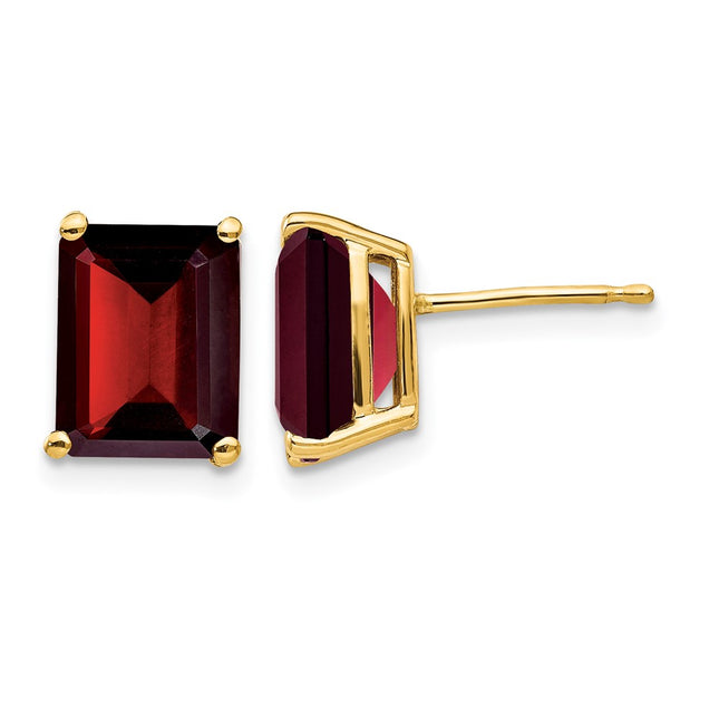 14k Emerald Cut Garnet Earrings, 9 x 7mm